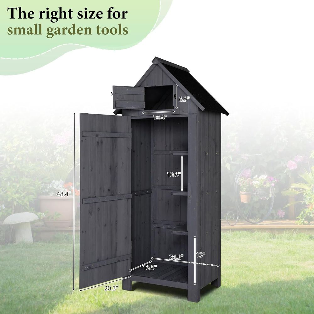 Outdoor Wooden Storage Shed, G - Gardening Tools Organizer recension och pris